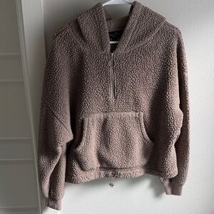Love Tree Taupe Sherpa Half-Zip Cowl Sweater
